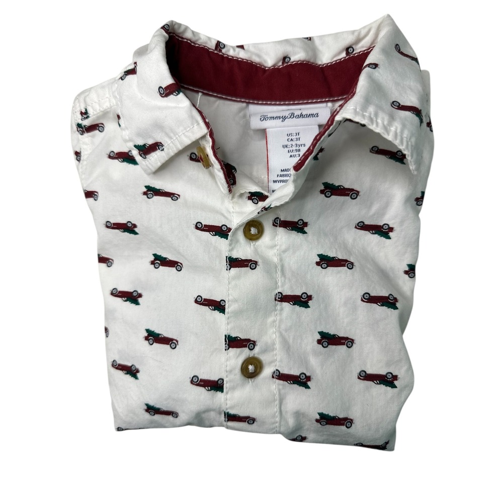 Tommy Bahama Kids Button-Up Shirt | Size 3T | Holiday Car‎ Print | 100% Cotton